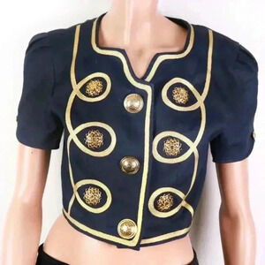 Vintage 80s 90s Military Drummer Boy Navy Blue & Gold Embroidered Blazer Jacket